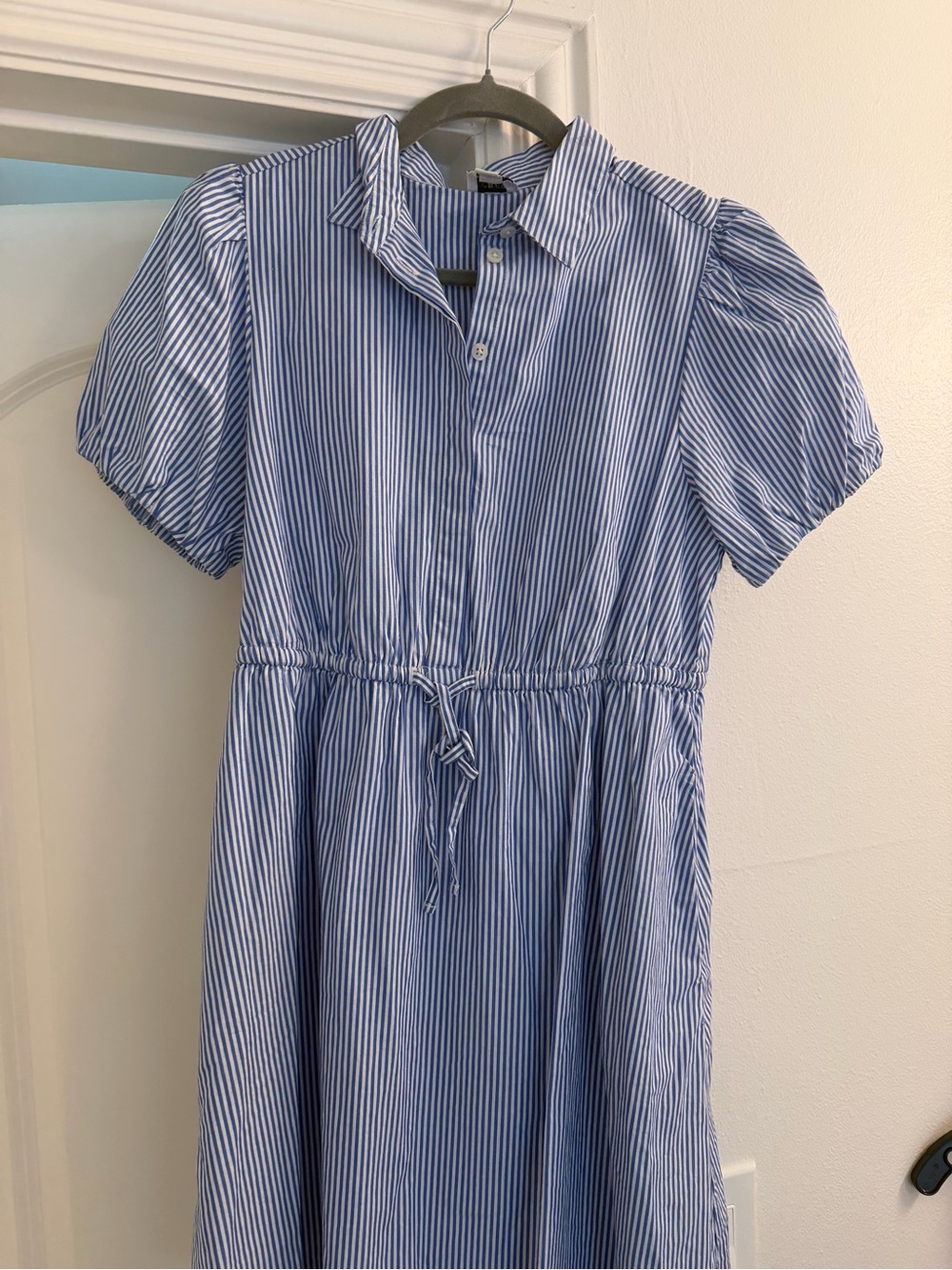 J. Crew Blue and White Striped Mini Shirt Dress